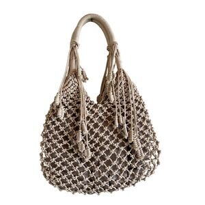 MONSERAT DE LUCCA Macrame Tote Bag Neutral Woven Boho Beach Shoulder Hobo Bag
